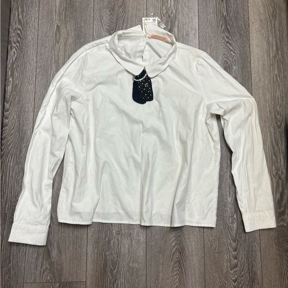 Zara Other - Zara White Long Sleeve Shirt with Black Lace Detail